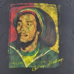 Bob Marley Crewneck T-Shirt Rasta Mens Large L Black‎ Cotton Distressed **READ